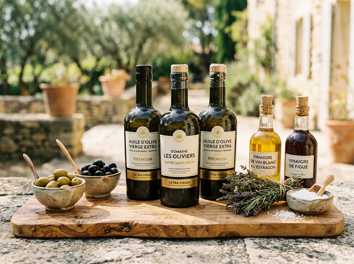 Huiles d'olive de Provence AOP, olives et vinaigres artisanaux