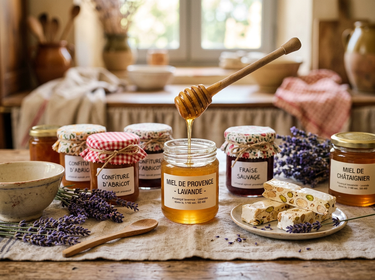 Miels de lavande, confitures artisanales et nougat de Montelimar