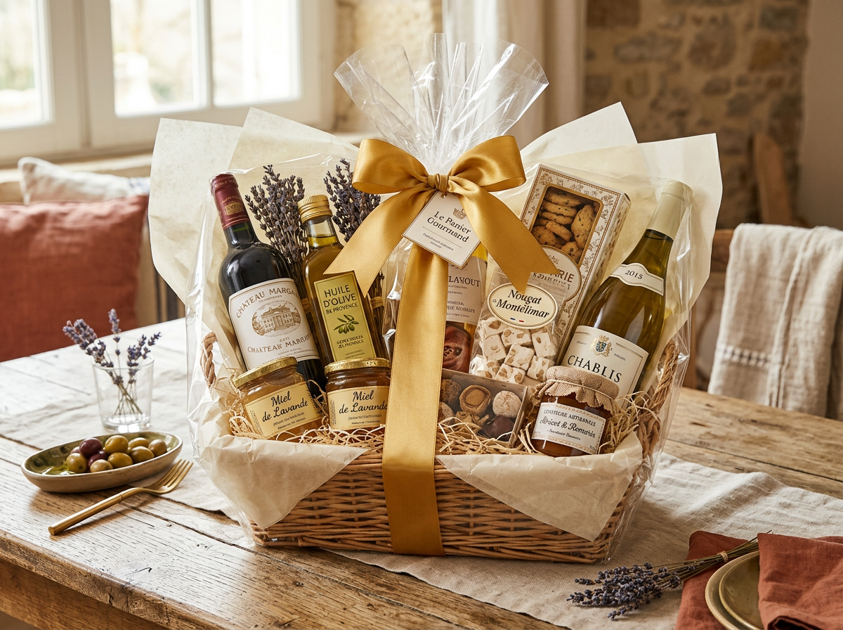 Panier gourmand cadeau compose sur mesure avec produits locaux de Grignan
